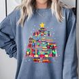 Christmas Library Tree Love Reading Books Nerd Teacher Comfort Colors Sweatshirt Blue Jean