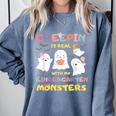 Creepin It Real With Kindergarten Monsters Halloween Teacher Comfort Colors Sweatshirt Blue Jean