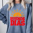 Cute Bilingual Spanish Teacher Buenos Dias Sunshine Comfort Colors Sweatshirt Blue Jean Cute Bilingual Spanish Teacher Buenos Dias Sunshine Comfort Colors Sweatshirt Blue Jean