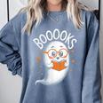 Cute Ghost Book Reading Halloween Teacher Comfort Colors Sweatshirt Blue Jean Cute Ghost Book Reading Halloween Teacher Comfort Colors Sweatshirt Blue Jean