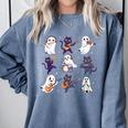 Cute Ghost Cat Playing Musical Halloween Music Teacher Comfort Colors Sweatshirt Blue Jean Cute Ghost Cat Playing Musical Halloween Music Teacher Comfort Colors Sweatshirt Blue Jean