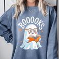 Cute Ghost Reading Book Librarian Teacher Halloween Costume Comfort Colors Sweatshirt Blue Jean