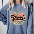 Cute Teacher With Apple Retro Teacher Kids Back To School Comfort Colors Sweatshirt Blue Jean Cute Teacher With Apple Retro Teacher Kids Back To School Comfort Colors Sweatshirt Blue Jean