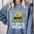 Eye Survived 100 Days Of School Monster Lover Teacher Kids Comfort Colors Sweatshirt Blue Jean