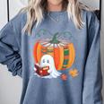 Fall Book Pumpkin Ghost Reading Books Halloween Teacher Comfort Colors Sweatshirt Blue Jean Fall Book Pumpkin Ghost Reading Books Halloween Teacher Comfort Colors Sweatshirt Blue Jean