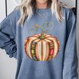 Fall Book Pumpkin Fall Librarians Bookworm Teachers Students Comfort Colors Sweatshirt Blue Jean