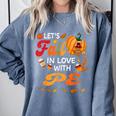 Lets Fall In Love With PE Teacher Thanksgiving Comfort Colors Sweatshirt Blue Jean