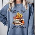 Fall In Love With Reading Book Autumn Teachers Pumpkins Comfort Colors Sweatshirt Blue Jean Fall In Love With Reading Book Autumn Teachers Pumpkins Comfort Colors Sweatshirt Blue Jean