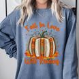 Fall In Love With Reading Pumpkin Autumn Librarians Teacher Comfort Colors Sweatshirt Blue Jean