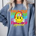 Field Trip Squad Groovy Field Day Smile Face Teacher Tie Dye Comfort Colors Sweatshirt Blue Jean