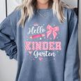 First Day Of School Teacher Girl Coquette Hello Kindergarten Comfort Colors Sweatshirt Blue Jean