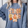 First Grade Fall Floral Coquette Bow Teachers Students Comfort Colors Sweatshirt Blue Jean First Grade Fall Floral Coquette Bow Teachers Students Comfort Colors Sweatshirt Blue Jean