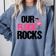 Our Flock Rocks Flamingo Mother's Day Teacher Comfort Colors Sweatshirt Blue Jean Our Flock Rocks Flamingo Mother's Day Teacher Comfort Colors Sweatshirt Blue Jean