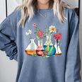 Floral Beakers Chemistry Lab Teacher Comfort Colors Sweatshirt Blue Jean