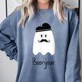 French Teacher Halloween Bonjour Ghost Comfort Colors Sweatshirt Blue Jean
