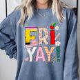 Fri-Yay Happy Friday Lovers Teacher Weekend Women Comfort Colors Sweatshirt Blue Jean