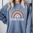 Future Teacher Kids Youth Girls Leopard Rainbow Women Comfort Colors Sweatshirt Blue Jean