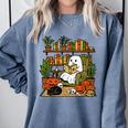 Ghost Library Reading Books Halloween Librarian Teacher Comfort Colors Sweatshirt Blue Jean
