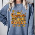 Groovy Coffee Teach Repeat Retro Teacher Comfort Colors Sweatshirt Blue Jean