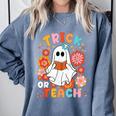 Groovy Halloween Trick Or Teach Retro Floral Ghost Teacher For Men Women Kids Comfort Colors Sweatshirt Blue Jean Groovy Halloween Trick Or Teach Retro Floral Ghost Teacher For Men Women Kids Comfort Colors Sweatshirt Blue Jean