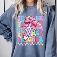 Groovy Teacher Cute Coquette Bow Flower Retro Back To School Comfort Colors Sweatshirt Blue Jean