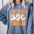 Groovy Teacher Halloween Trick Or Teach Ghost Men Women Kids Comfort Colors Sweatshirt Blue Jean