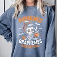 Halloween Skeleton Teacher Phonemes Graphemes Caffeine Lover Comfort Colors Sweatshirt Blue Jean