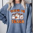 Halloween Teacher Ghosts Trick Or Teach Retro Costume Women Comfort Colors Sweatshirt Blue Jean Halloween Teacher Ghosts Trick Or Teach Retro Costume Women Comfort Colors Sweatshirt Blue Jean