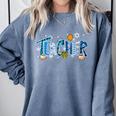 Hanukkah Leopard Plaid Teacher Chanukah Jewish Women Men Comfort Colors Sweatshirt Blue Jean