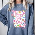 Happy Dot Day Bow Coquette For Teacher Girls Comfort Colors Sweatshirt Blue Jean