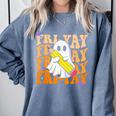 Happy Fri-Yay Friday Lovers Groovy Teacher Life Halloween Comfort Colors Sweatshirt Blue Jean