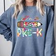 Hello Pre-K Pencil Teacher Student Tie Dye Comfort Colors Sweatshirt Blue Jean Hello Pre-K Pencil Teacher Student Tie Dye Comfort Colors Sweatshirt Blue Jean
