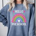 Hello Preschool Teacher Student Girls Rainbow Back To School Comfort Colors Sweatshirt Blue Jean