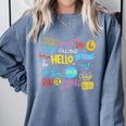 Hello Word In Different Languages Travel And Teacher Lover Comfort Colors Sweatshirt Blue Jean Hello Word In Different Languages Travel And Teacher Lover Comfort Colors Sweatshirt Blue Jean