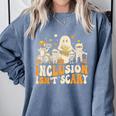 Inclusion Isn't Scary Mummy Boo Ghost Halloween SLP Teacher Comfort Colors Sweatshirt Blue Jean