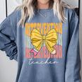 Interventionist Teacher Groovy Coquette Bow Back To School Comfort Colors Sweatshirt Blue Jean