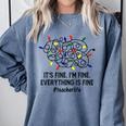 It's Fine I'm Fine Christmas Lights Teacher Xmas Comfort Colors Sweatshirt Blue Jean