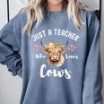 Just A Teacher Who Loves Cows Shirt Cute Highland Cow Comfort Colors Sweatshirt Blue Jean