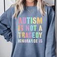 Kids AUTISM IS NOT A TRAGEDY IGNORANCE IS Proud Teacher Crew Comfort Colors Sweatshirt Blue Jean Kids AUTISM IS NOT A TRAGEDY IGNORANCE IS Proud Teacher Crew Comfort Colors Sweatshirt Blue Jean