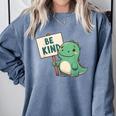 Be Kind Teacher Anti-Bullying Dino Kindness Women Men Boys Comfort Colors Sweatshirt Blue Jean