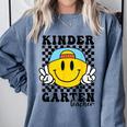Kindergarten Teacher Hippie Smile Face Back School Comfort Colors Sweatshirt Blue Jean
