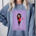 La Maestra Mexican Bingo Card Teacher Lottery Card Comfort Colors Sweatshirt Blue Jean