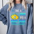 Librarian Teacher Dive Into A Good Book Reading Premium Tri-Blend Comfort Colors Sweatshirt Blue Jean Librarian Teacher Dive Into A Good Book Reading Premium Tri-Blend Comfort Colors Sweatshirt Blue Jean