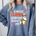Llama Learning Teachers Students Alpaca Lover Back To School Comfort Colors Sweatshirt Blue Jean