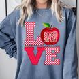 Love Kindergarten Cute Apple School Teacher Comfort Colors Sweatshirt Blue Jean Love Kindergarten Cute Apple School Teacher Comfort Colors Sweatshirt Blue Jean