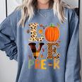 Love Pre-k Teacher Shirts Autumn Fall Pumpkin Fall Leopard Comfort Colors Sweatshirt Blue Jean