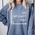 Math Teacher Geometry Angle Pun I'm Yes Always Right Comfort Colors Sweatshirt Blue Jean