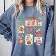 Merry And Bright Christmas Gingerbread Santa Book Teacher Comfort Colors Sweatshirt Blue Jean