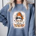 Messy Bun Spooky Teacher Bleached Halloween Teachers Comfort Colors Sweatshirt Blue Jean Messy Bun Spooky Teacher Bleached Halloween Teachers Comfort Colors Sweatshirt Blue Jean