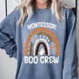 Montessori Teacher Halloween Boo Rainbow Leopard Halloween Comfort Colors Sweatshirt Blue Jean